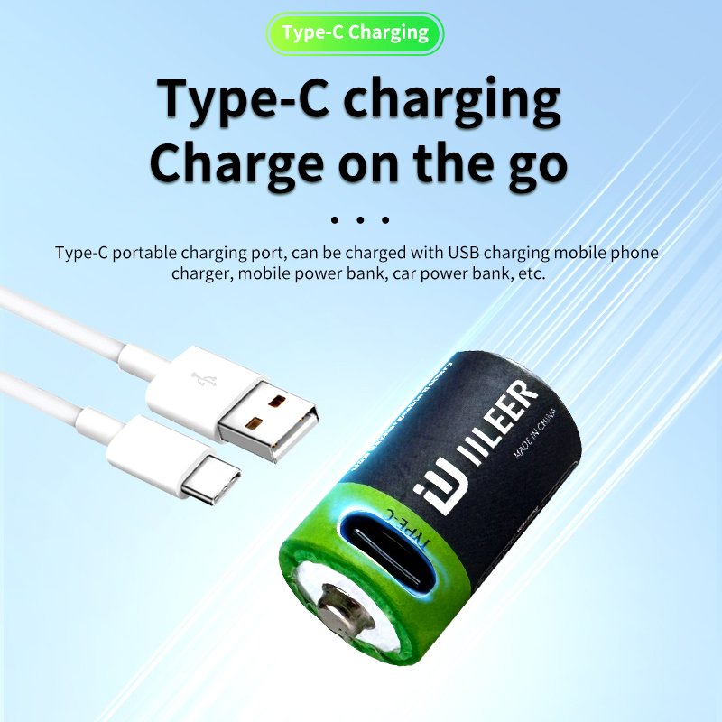 Good Quality 1036mWh 14250 Lithium Rechargeable Battery 3.7V 280mAh 1200 Cycles With Type C Port for Flashlight