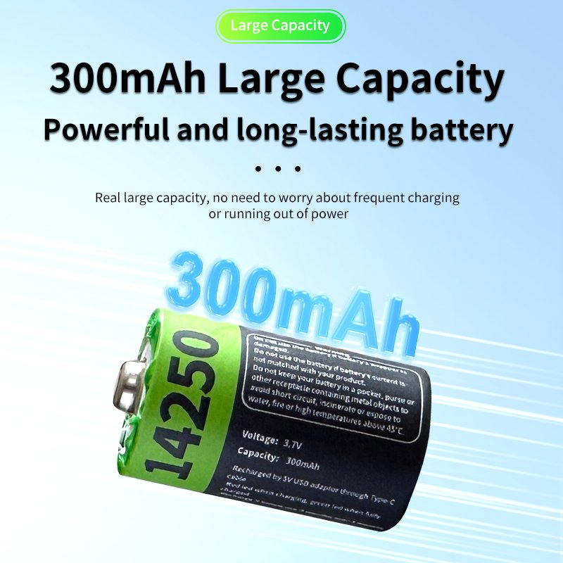 Good Quality 1036mWh 14250 Lithium Rechargeable Battery 3.7V 280mAh 1200 Cycles With Type C Port for Flashlight
