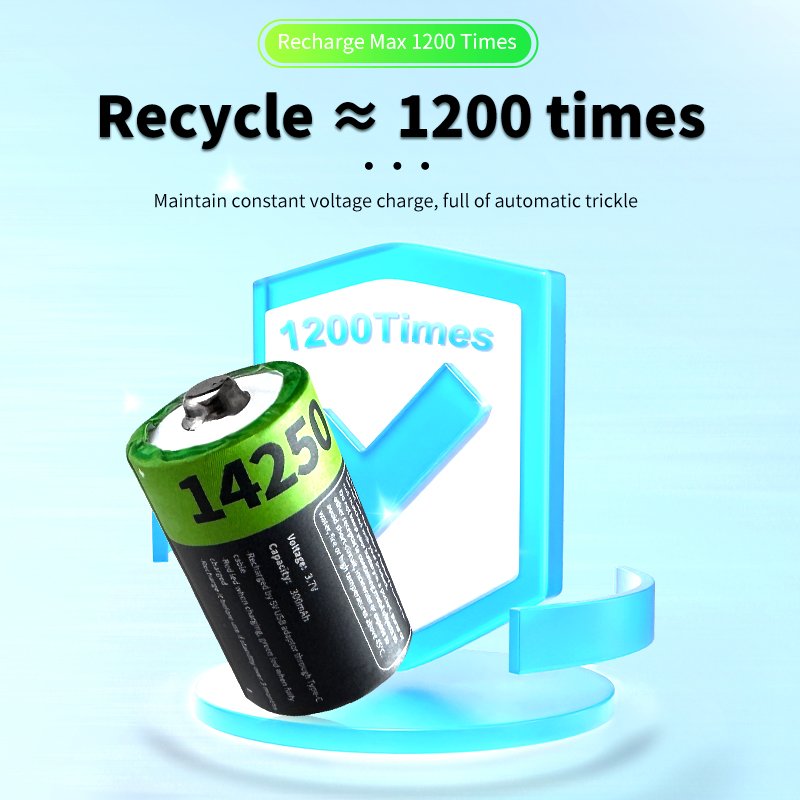 Good Quality 1036mWh 14250 Lithium Rechargeable Battery 3.7V 280mAh 1200 Cycles With Type C Port for Flashlight
