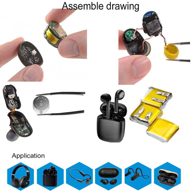 LIR1040 35mAh Rechargeable 3.7V Lithium-ion Battery Cell with wire Headset Toys Electronics Home Appliances Solar Applications