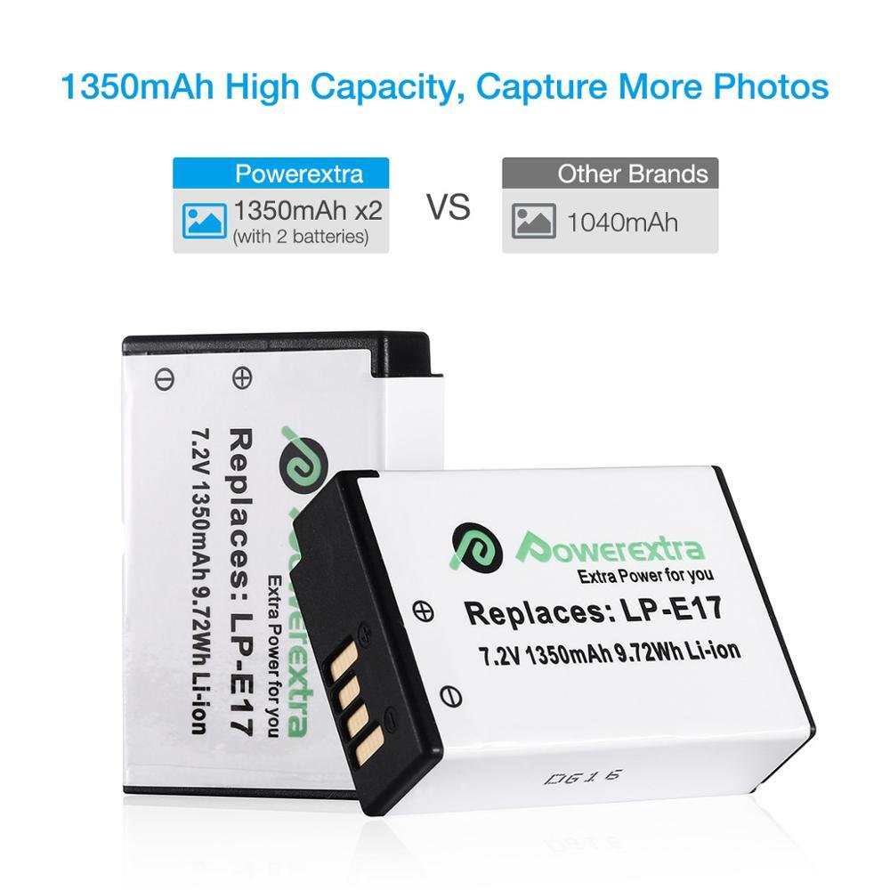 Powerextra LP-E17 USB 1350mAh 7.2v Rechargeable Lithium ion Battery Charger Set For Canon Rebel SL2 T6i M3 200D KISS X8i Camera
