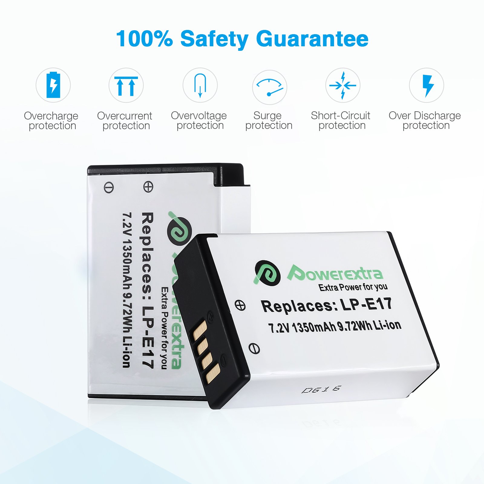 Powerextra LP-E17 USB 1350mAh 7.2v Rechargeable Lithium ion Battery Charger Set For Canon Rebel SL2 T6i M3 200D KISS X8i Camera