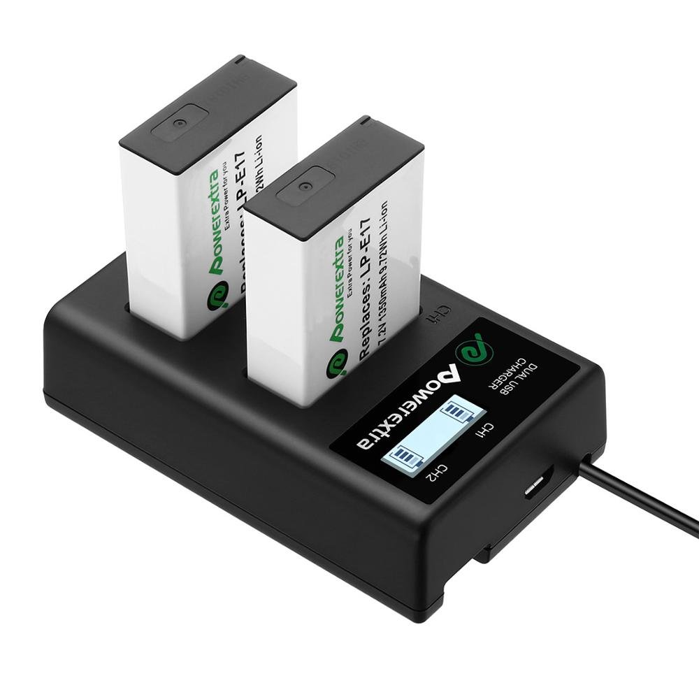 Powerextra LP-E17 USB 1350mAh 7.2v Rechargeable Lithium ion Battery Charger Set For Canon Rebel SL2 T6i M3 200D KISS X8i Camera