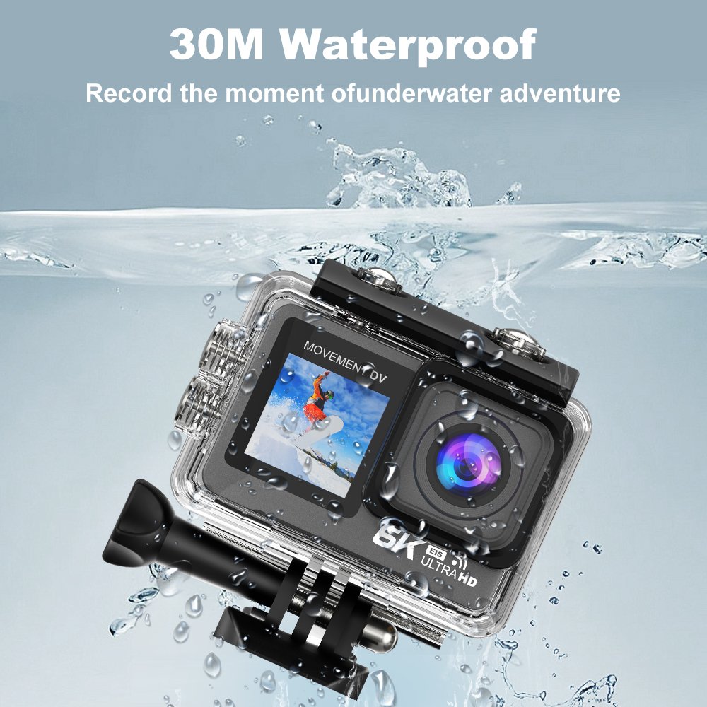 6K Sport Action Camera 30M Waterproof 2.0+1.3'' Dual LCD Screen 4X Zoom with Wifi Connection EIS Anti-shake Outdoor Camera