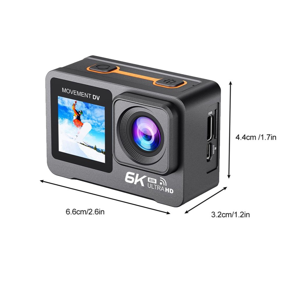 6K Sport Action Camera 30M Waterproof 2.0+1.3'' Dual LCD Screen 4X Zoom with Wifi Connection EIS Anti-shake Outdoor Camera