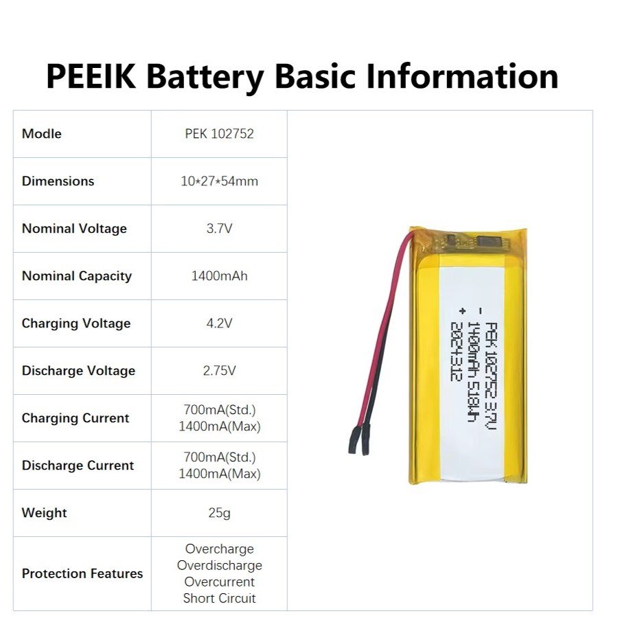 PEEIK 102752 1400mAh 3.7V Digital Teaching Aids Digital Aquarium Smart Power Strip Lightweight Design New Battery Products