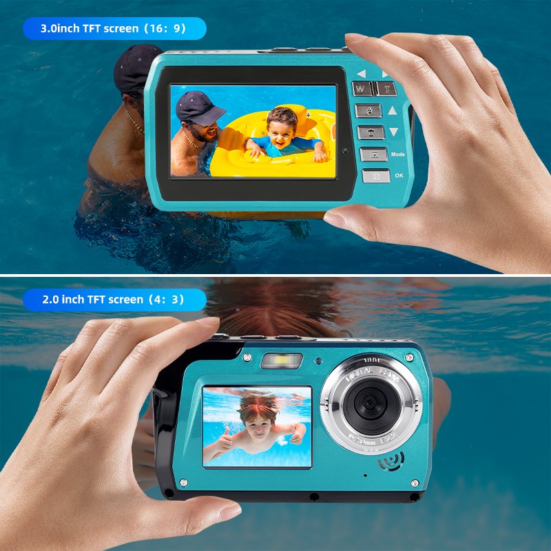Waterproof Camera 56MP Underwater Cameras UHD 4K/30FPS Video Recorder Dual Screens 10FT Digital Swimming Camera for Snorkeling