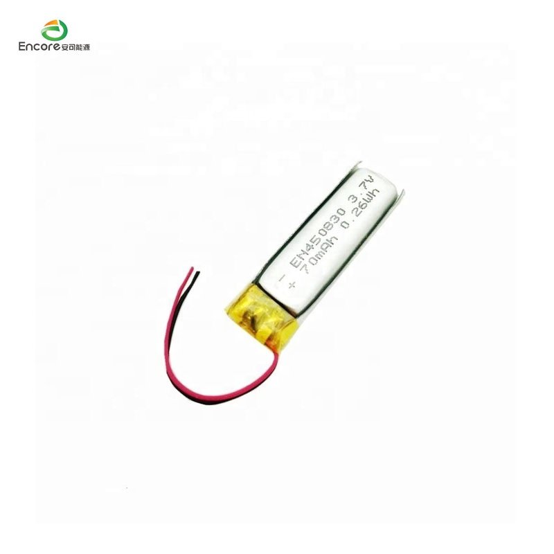 small size battery 450830 3.7v 70mah rechargeable lipo battery for headphone