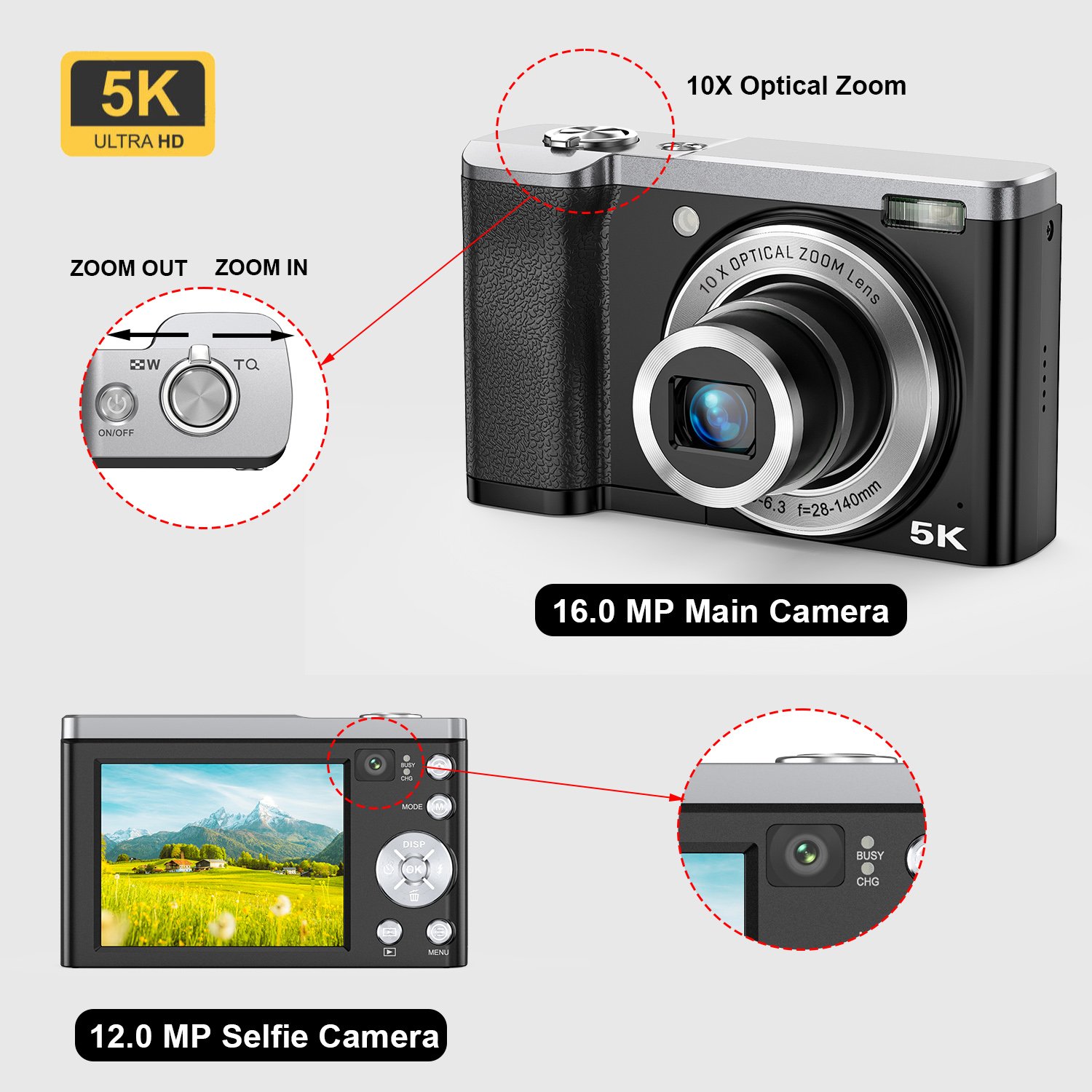 2024 Newest 10X Optical Zoom 5K Video & 2.8IN Touch Screen 5k Professional Digital Camera