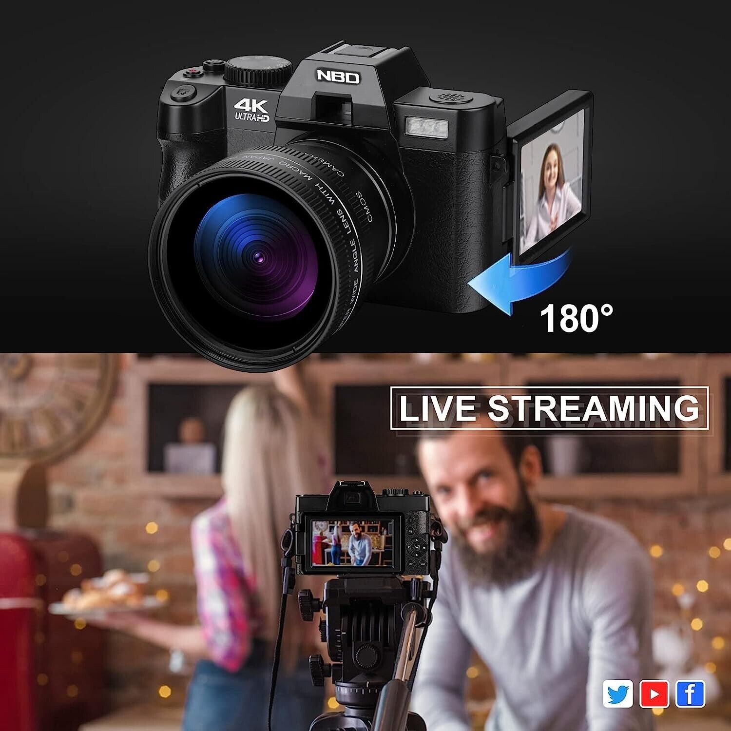 NBD camera 3 Inch Screen Rechargeable Battery 48 MP mega pixels 16x digital zoom 4K video recording Digital Camera