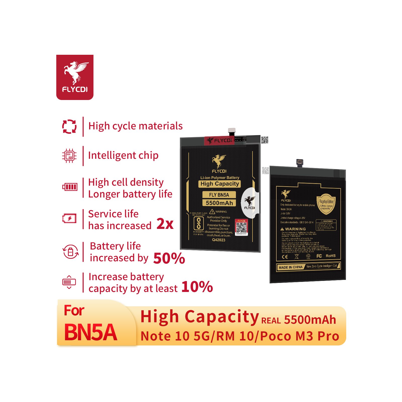 FLYCDI digital batteries For Redmi Note 10 5G phone battery BN5A mobile phone battery RM 10 Poco M3 Pro