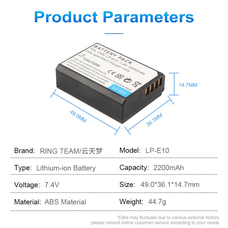 2200mAh High Quality Digital Camera Battery LP-E10 for Canon 1100D 1200D 1300D 1500D X50 X80 Rechargeable Lithium ion Battery