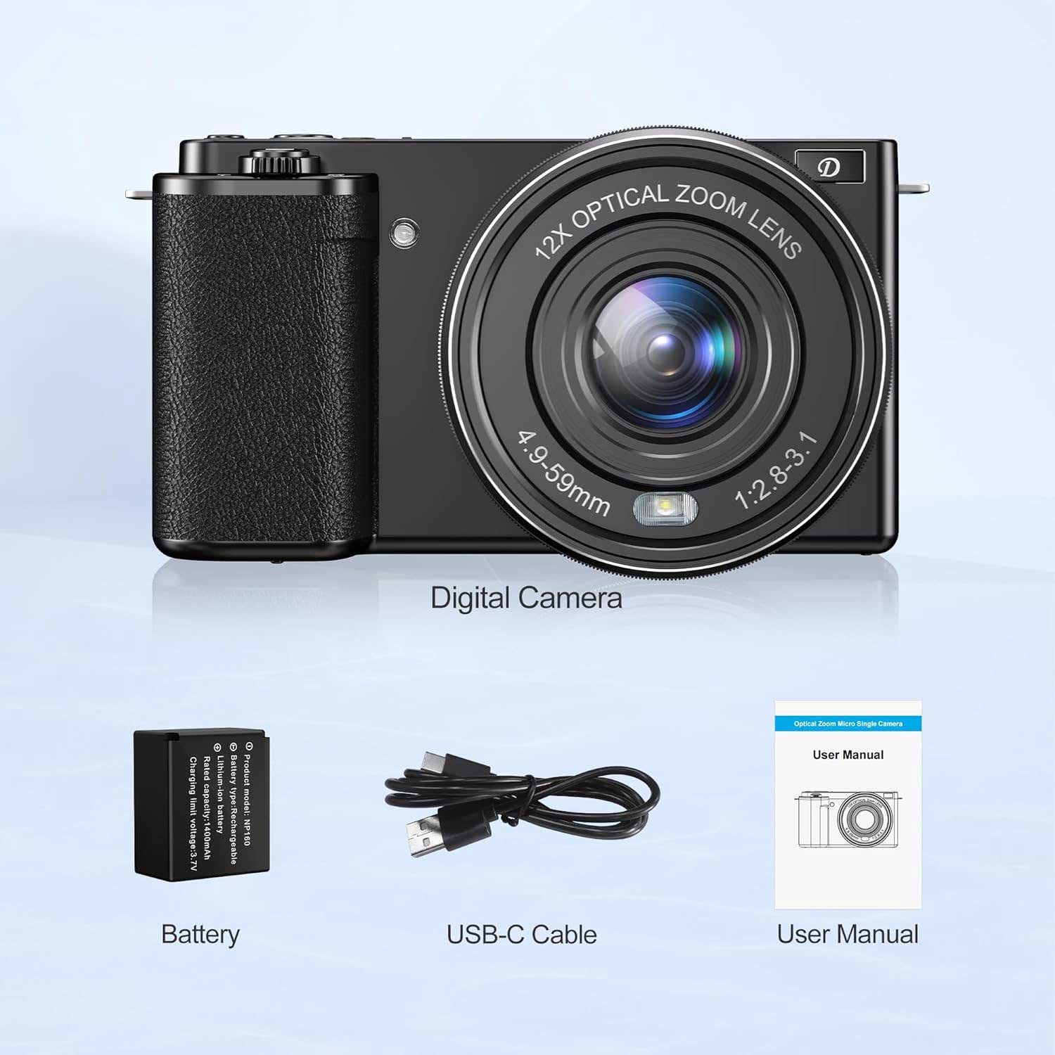 Newly Launched 2-in-1 Digital Camera with 12x Optical Zoom 4K-level Video WIFI Enabled for Vlogging Travel Shooting Easy Novices