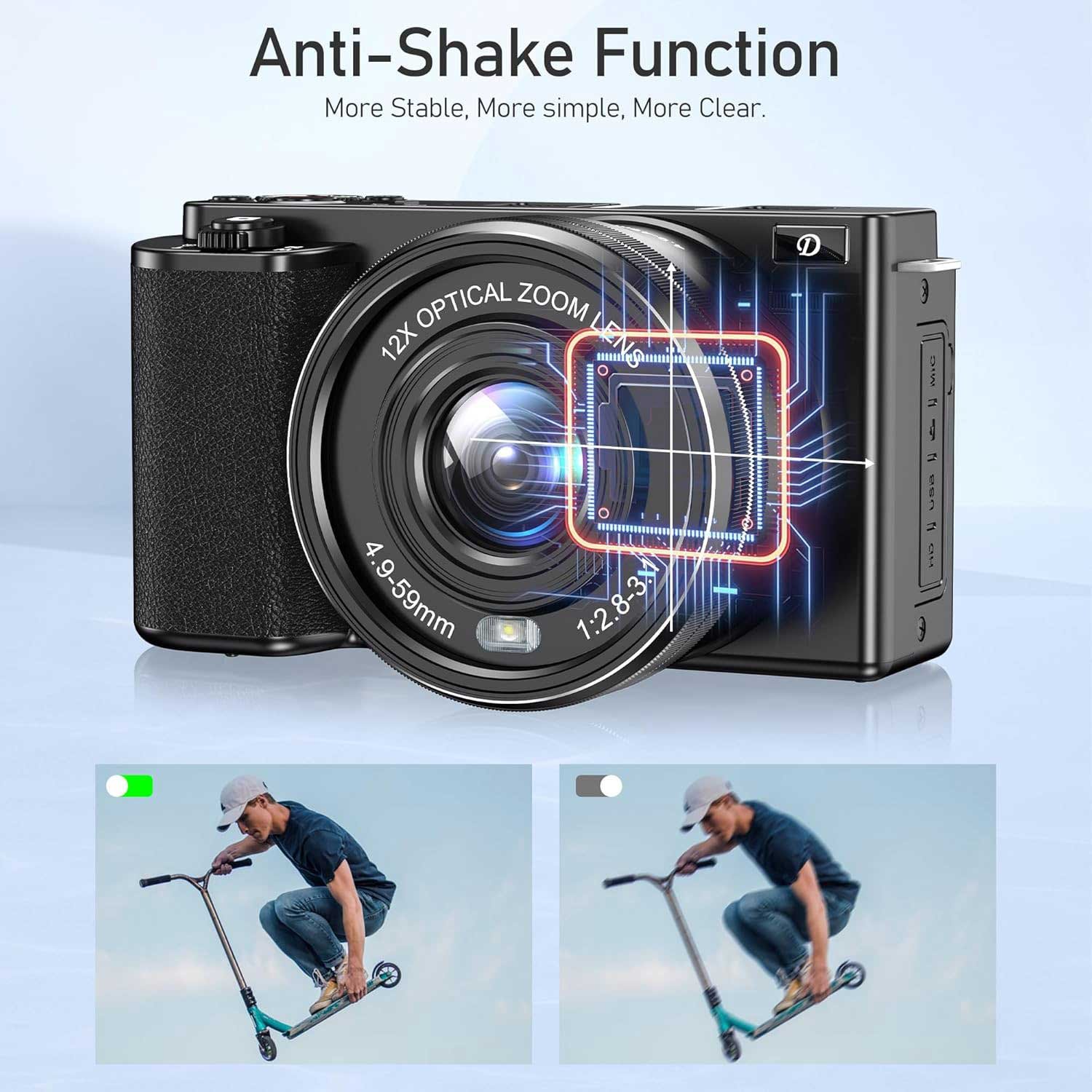 Newly Launched 2-in-1 Digital Camera with 12x Optical Zoom 4K-level Video WIFI Enabled for Vlogging Travel Shooting Easy Novices