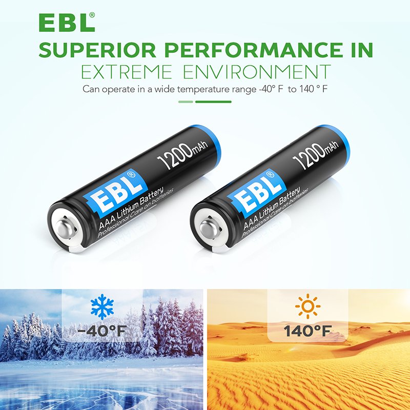 EBL 4PCS Cylindrical Triple A Lithium iron Dry Battery 1.5v 1200mAh AAA Lithium Ion Batteries Pack