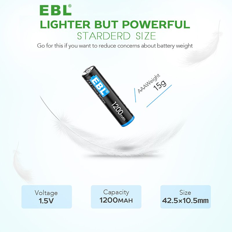EBL 4PCS Cylindrical Triple A Lithium iron Dry Battery 1.5v 1200mAh AAA Lithium Ion Batteries Pack