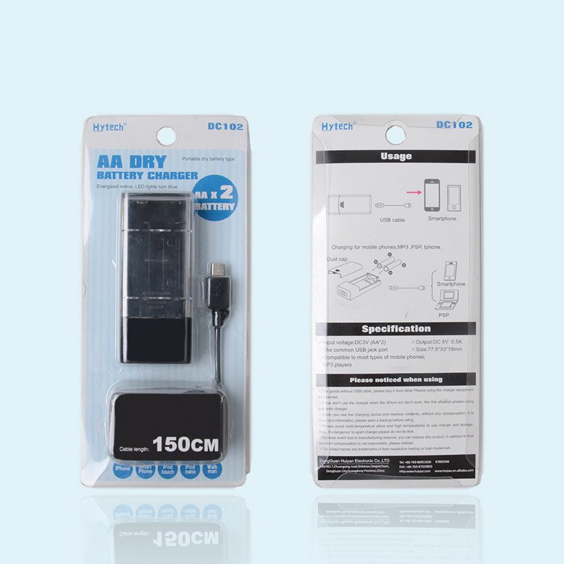 DC102 slim portable battery charger with power bank mobile dry cell emergency charger