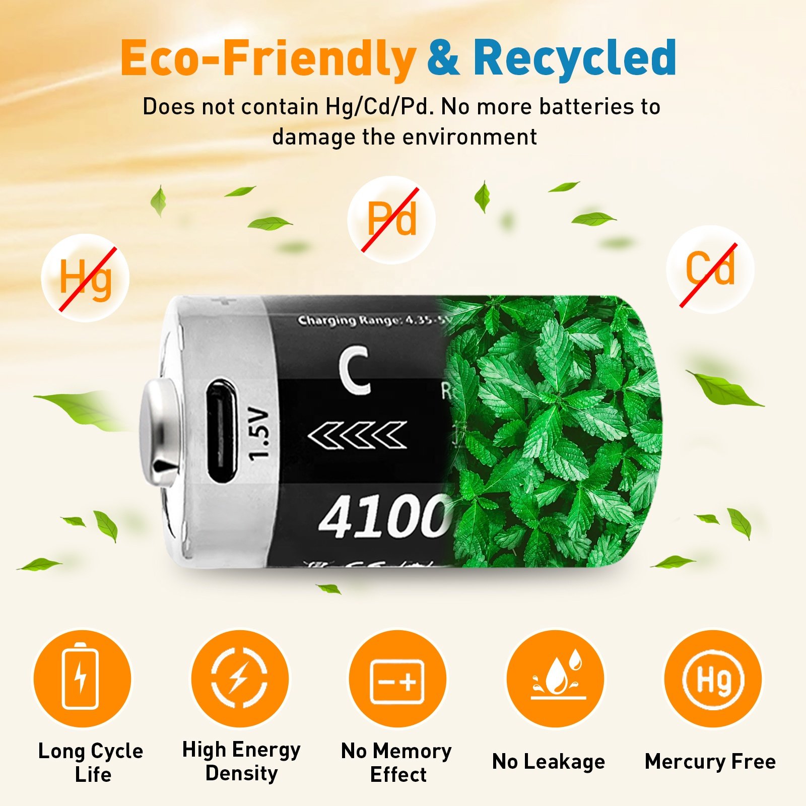 4100Mwh C Size Deep Cycle Oortable Li-ion 1.5v Type C Usb Rechargeable Lithium Battery