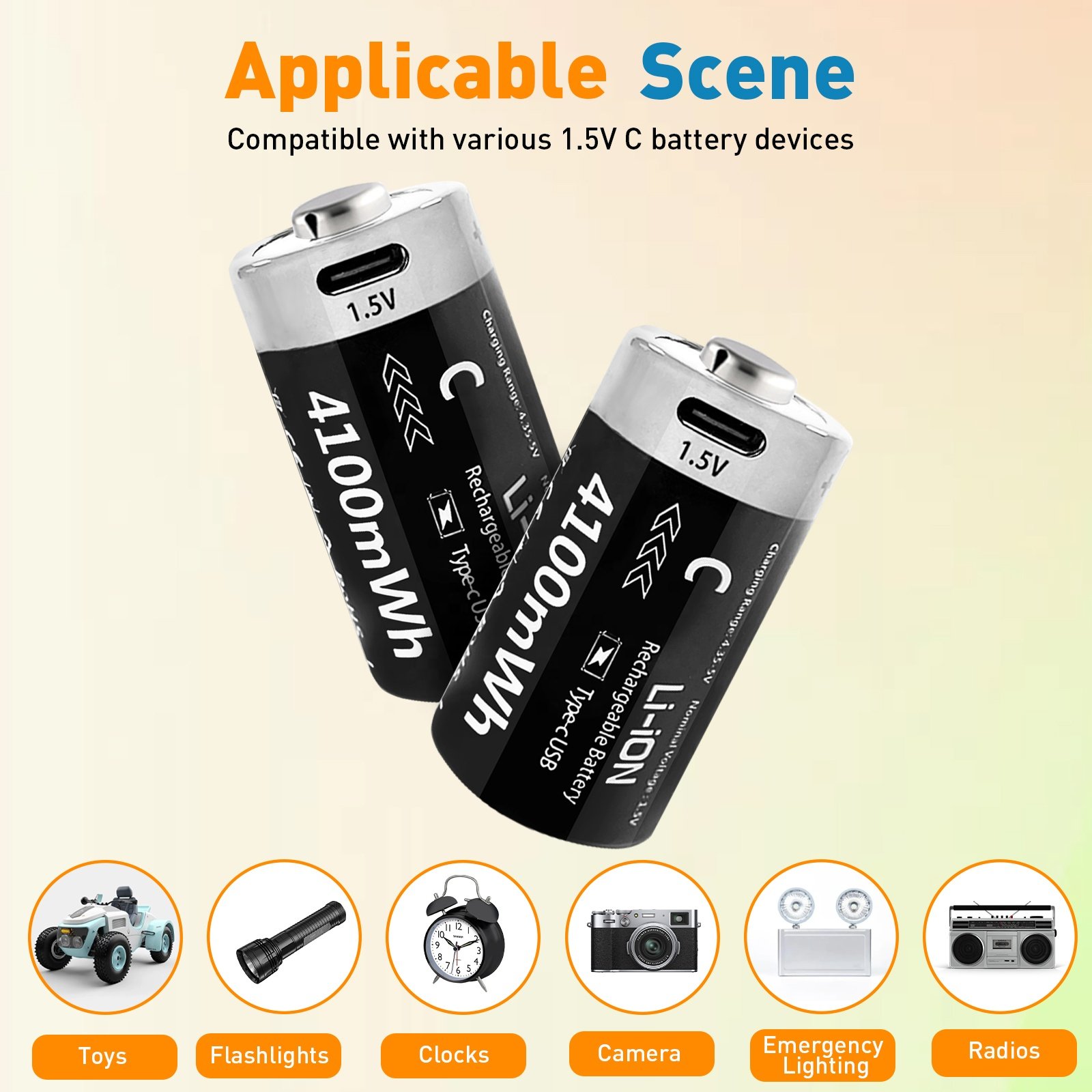 4100Mwh C Size Deep Cycle Oortable Li-ion 1.5v Type C Usb Rechargeable Lithium Battery