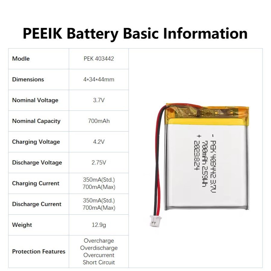 PEEIK 403442 700mAh 3.7V Mini Bluetooth Earbuds Digital Camera High Energy Density Lithium Battery Wholesale