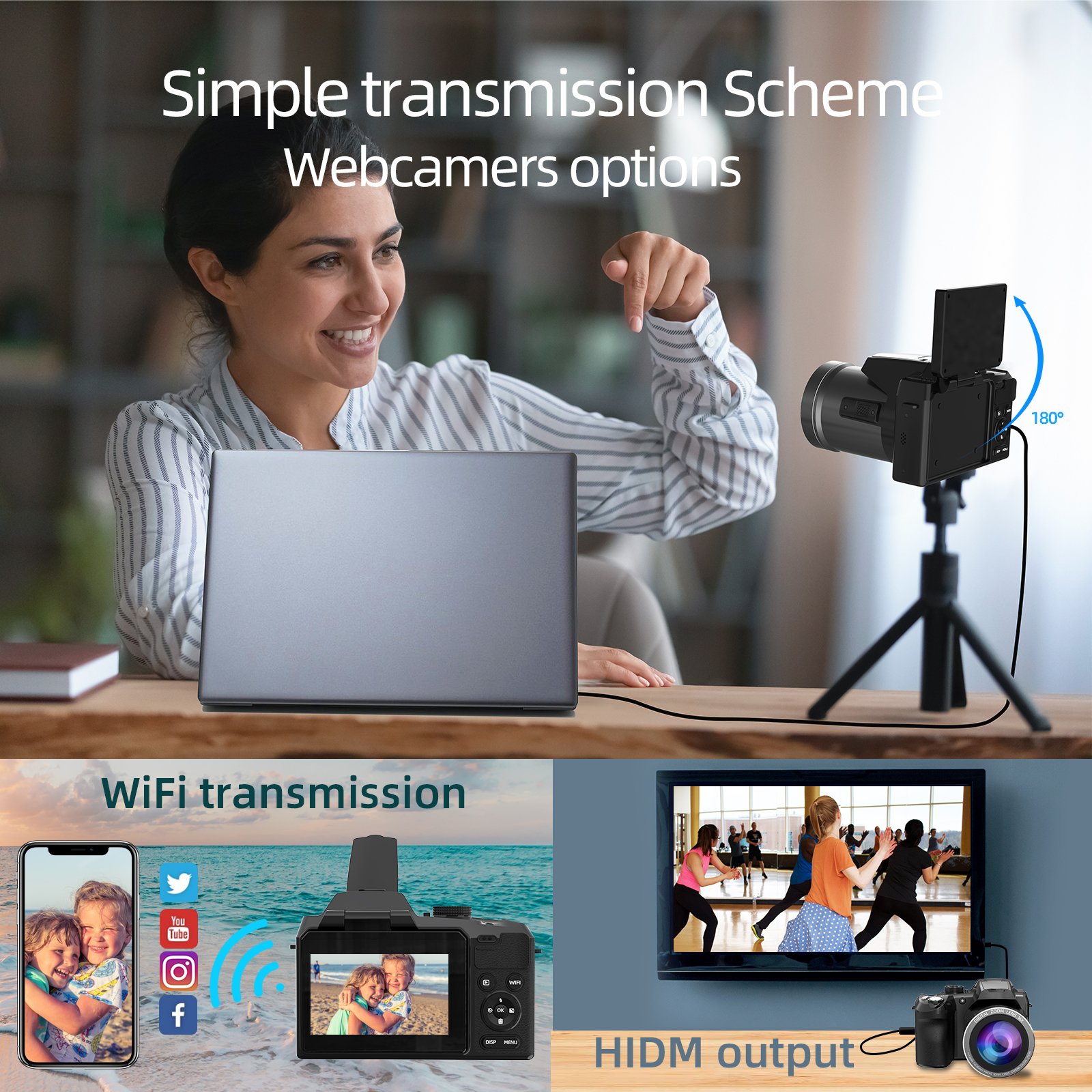 NBD Camera 4K 68MP 16X 3.7" WiFi Autofocus Video Camera Vlogging Live YouTube Compact digital photography cameras