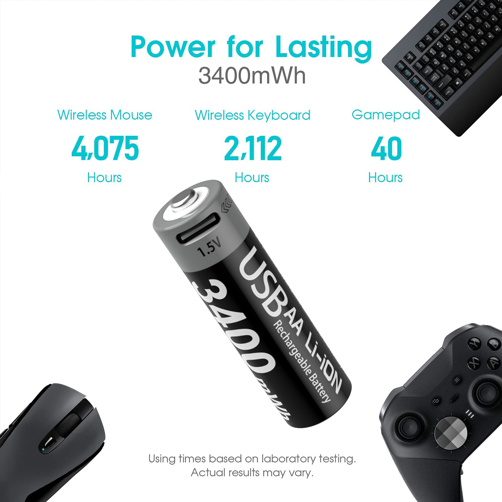 A large capacity AA 1.5V 3400mWh for toy smart lock small appliances can be USB-rechargeable lithium-ion battery
