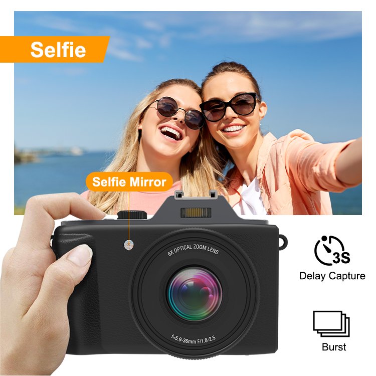 Wholesale new design built-in led light 48MP photo selfie mirror vintage optical zoom camera video for party