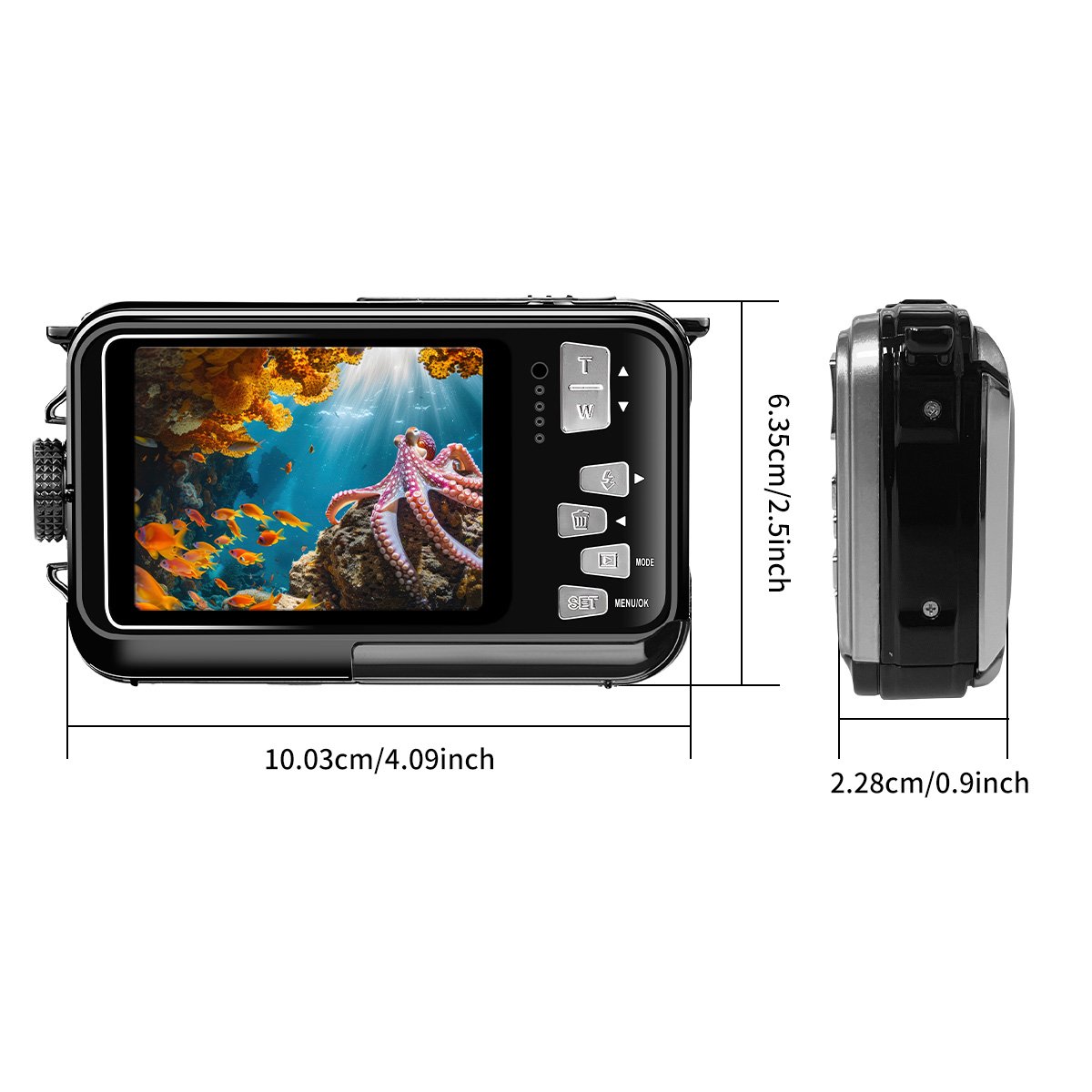 4K 56MP HD Waterproof Camera 2.7'' Screen 10FT/3M Underwater Swimming Camera 16X Digital Zoom Camera for Snorkeling(Black)
