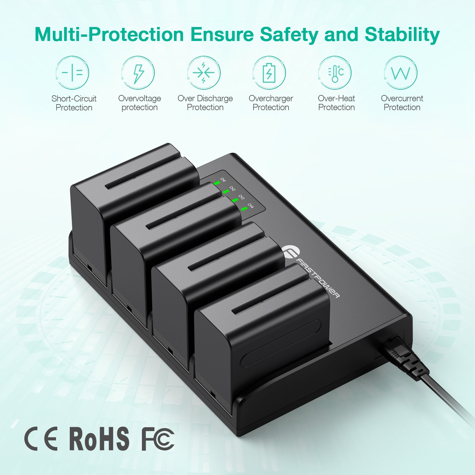 NP-F970 Batteries 4-Channel Charger For So ny NP F750, F550, F570, CCD-SC55, TR516, TR716, TR818, TR910, TR917