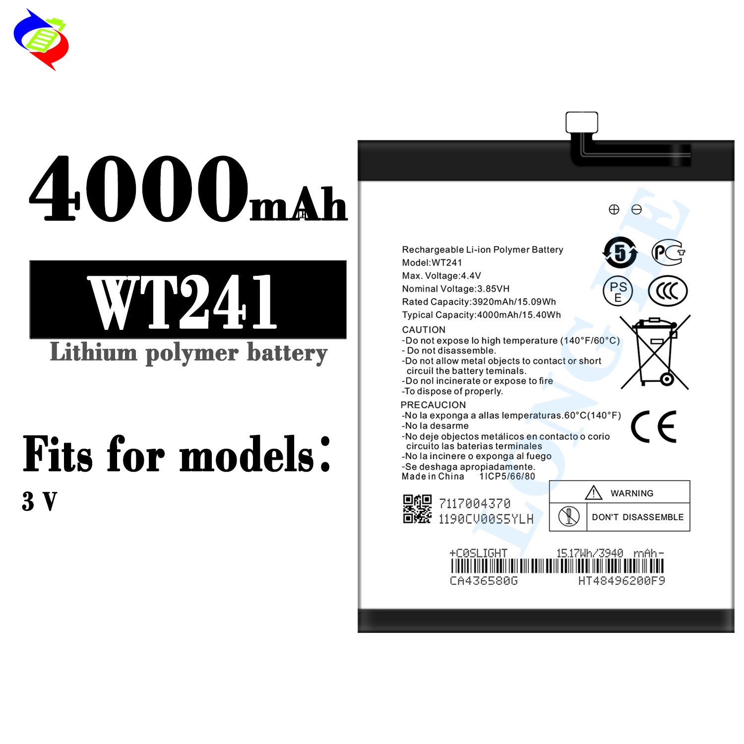 Wholesale High Quality mobile phone standard battery WT241 for Nokia 2.3 NK3.2 NK2.4 3.85V 4000mAh replacement battery