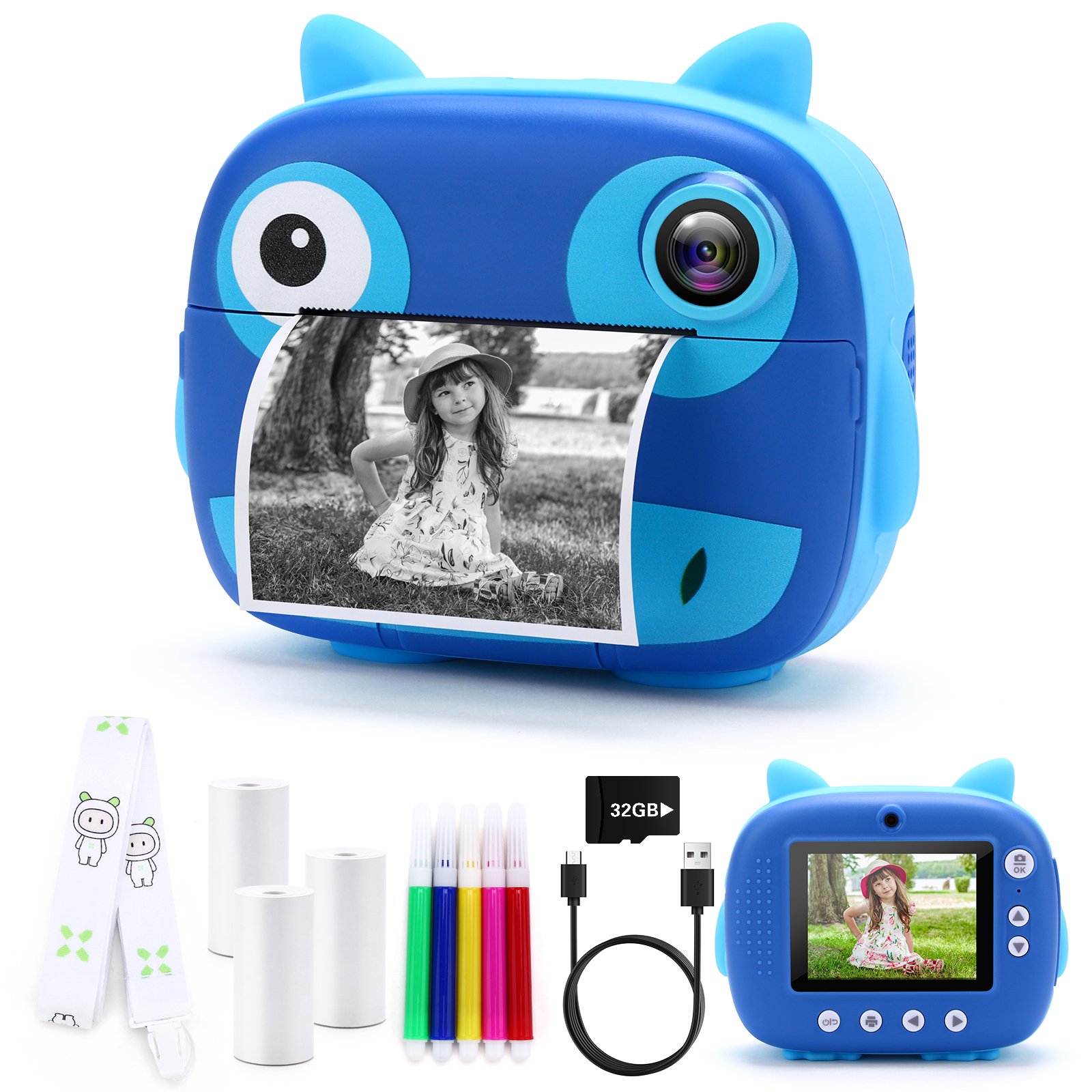 JJRC V17 Kids Selfie Camera Toy Mini printing Photo Video camera Children's gift MP3 instant print camera with fun games