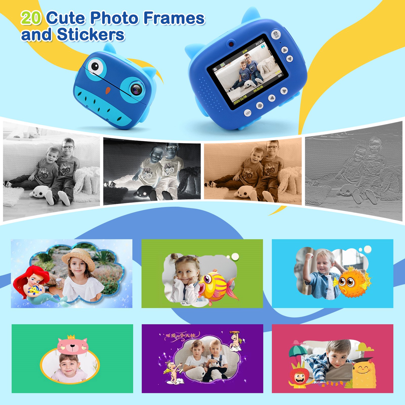 JJRC V17 Kids Selfie Camera Toy Mini printing Photo Video camera Children's gift MP3 instant print camera with fun games