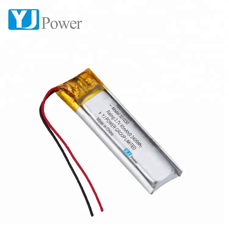 Factory price long cycle 301030 3.7v 65mAh rechargeable lithium ion battery for wireless earphone with KC UN38.3 IEC62133 MSDS