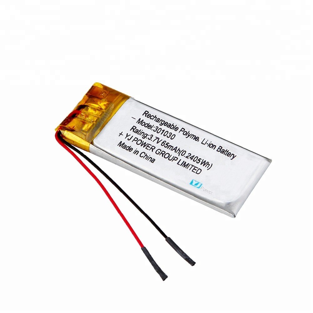 Factory price long cycle 301030 3.7v 65mAh rechargeable lithium ion battery for wireless earphone with KC UN38.3 IEC62133 MSDS