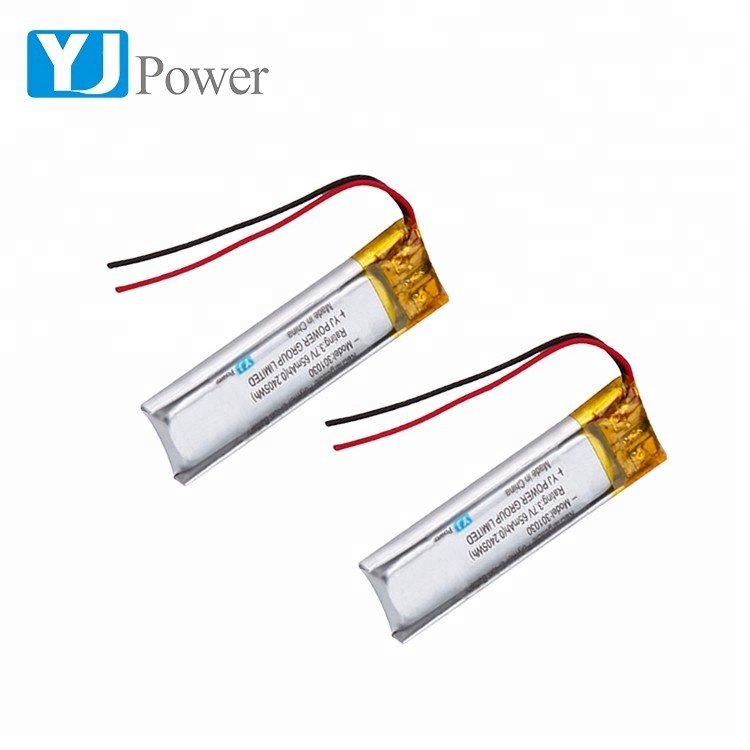 Factory price long cycle 301030 3.7v 65mAh rechargeable lithium ion battery for wireless earphone with KC UN38.3 IEC62133 MSDS