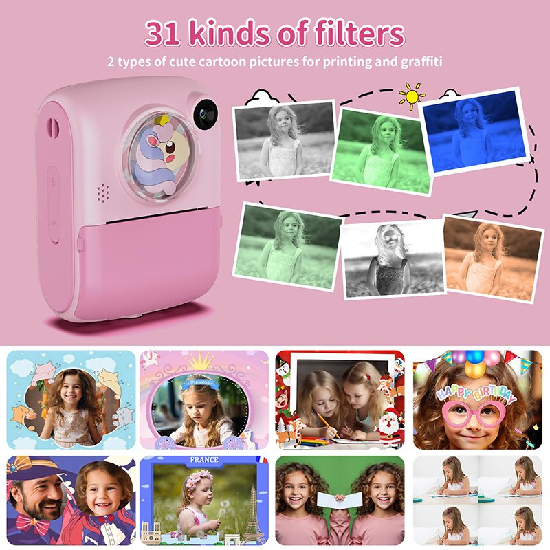 M1 Children Instant Print Camera For Kids Gifts Toys 1080p HD Mini Camera With Thermal Photo Paper Digital Camera
