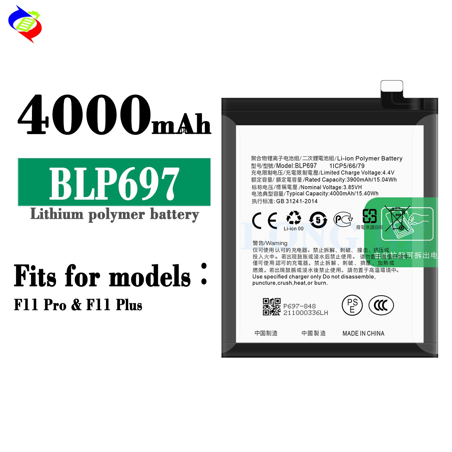 Excellent phone battery original full mah BLP697 4000mAh for oppo F11 PRO/F11 Plus Rechargeable Li-ion Polymer battery