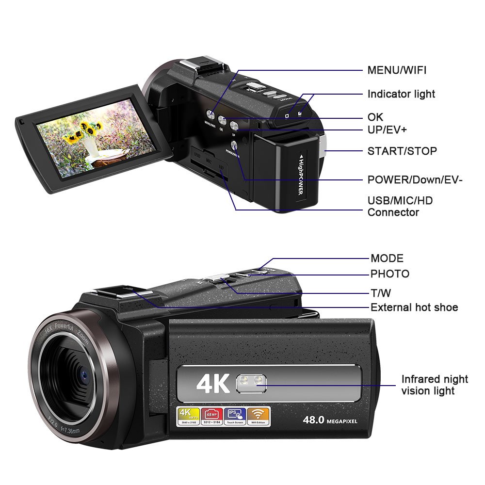4K HD Digital Camera Handheld Shooting Electronic Stabilization Digital Camera Outdoor Sports DV Camera