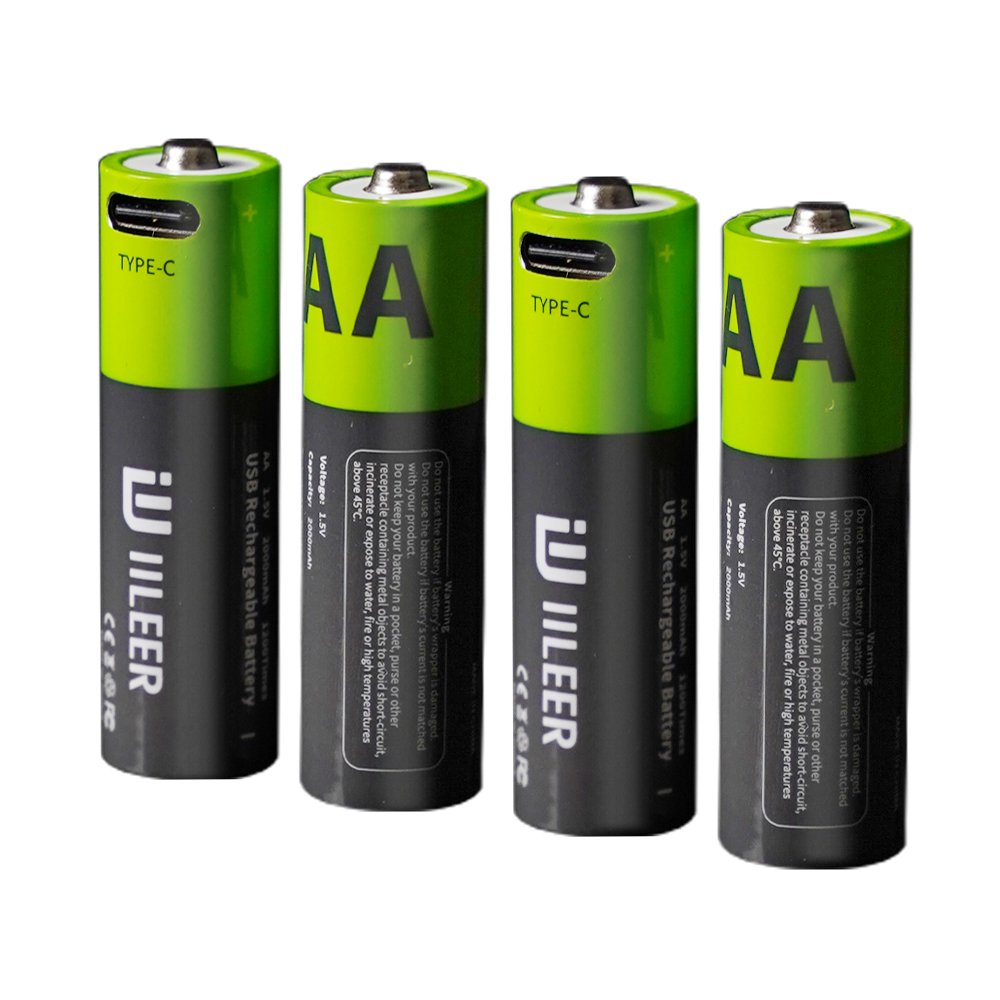 Factory Price 1.5V Lithium battery 3515mWh AA Rechargeable 2000mAh 1200 Cycles With Type C Charing Port For Outdoor Flashlight