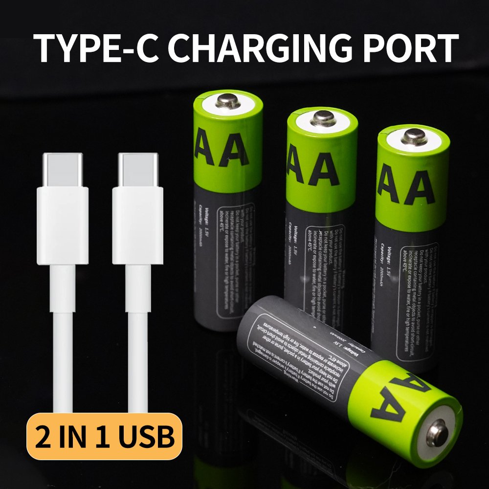 Factory Price 1.5V Lithium battery 3515mWh AA Rechargeable 2000mAh 1200 Cycles With Type C Charing Port For Outdoor Flashlight