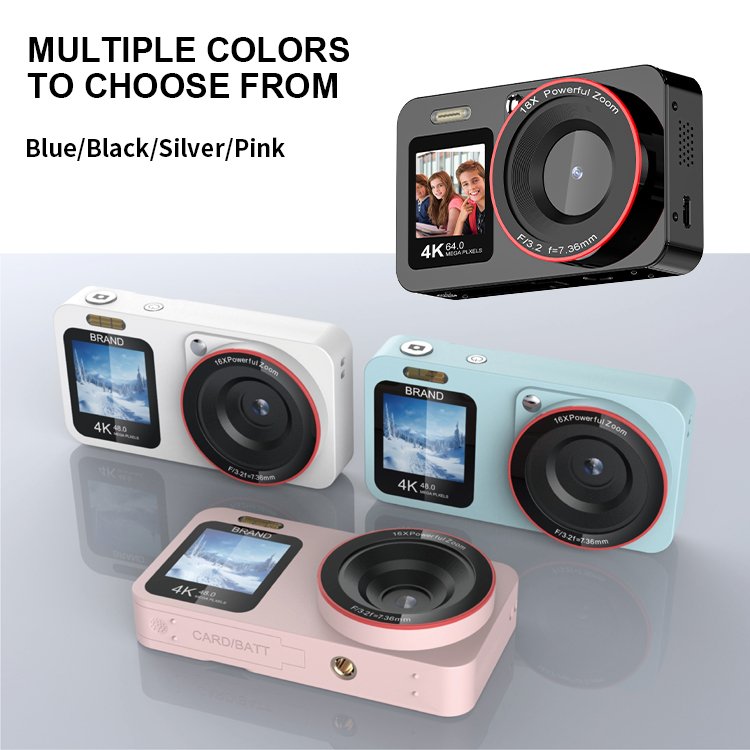 Digital Camera 4K Ultra HD Mini Camcorder 64MP 2.8&1.4 Inch Dual Screen Rechargeable Students Compact Record Vlogging Camera