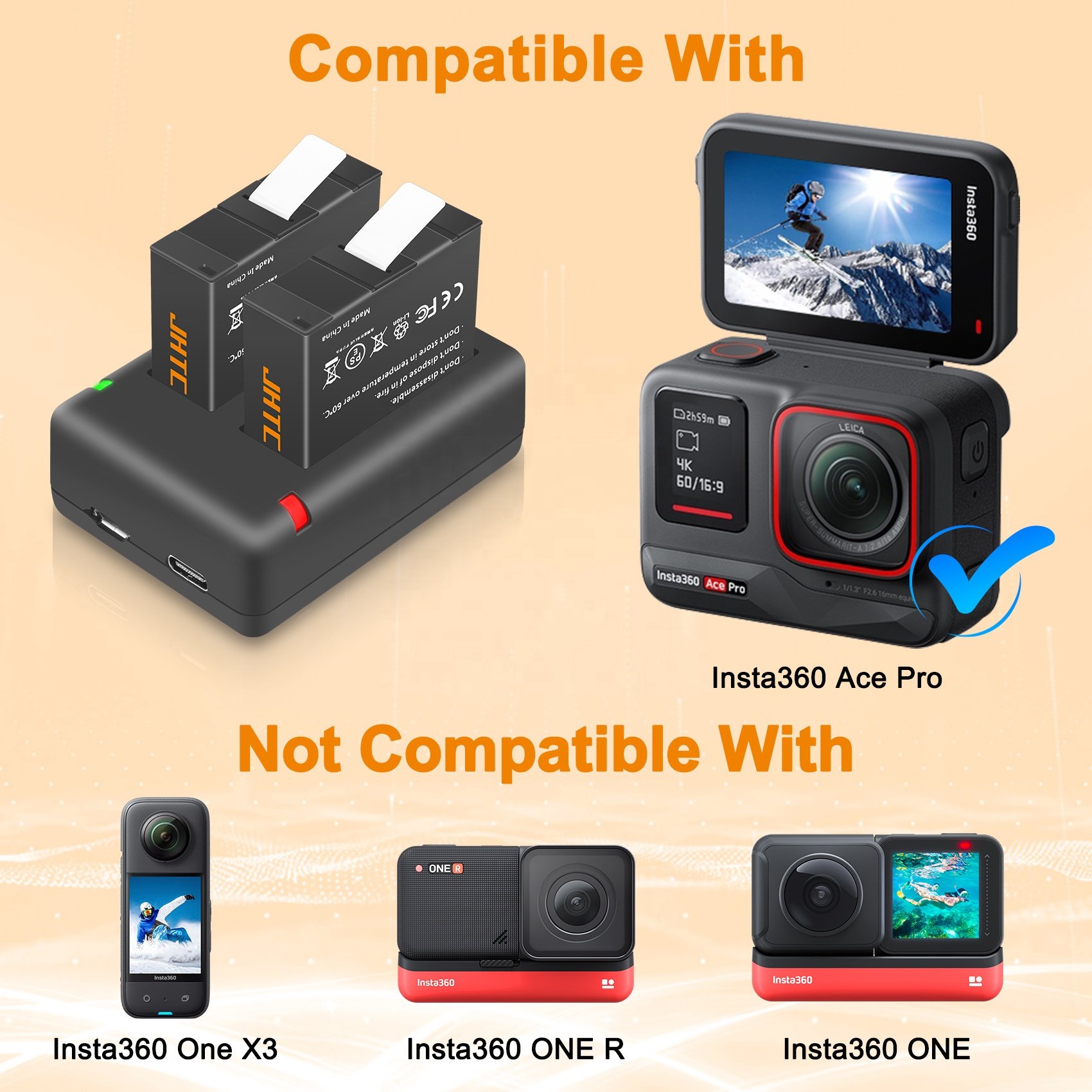 JHTC For Insta360 Pro Ace 1800mAh Battery and LED Dual Charger For Insta360 Ace Pro Battery Accessories