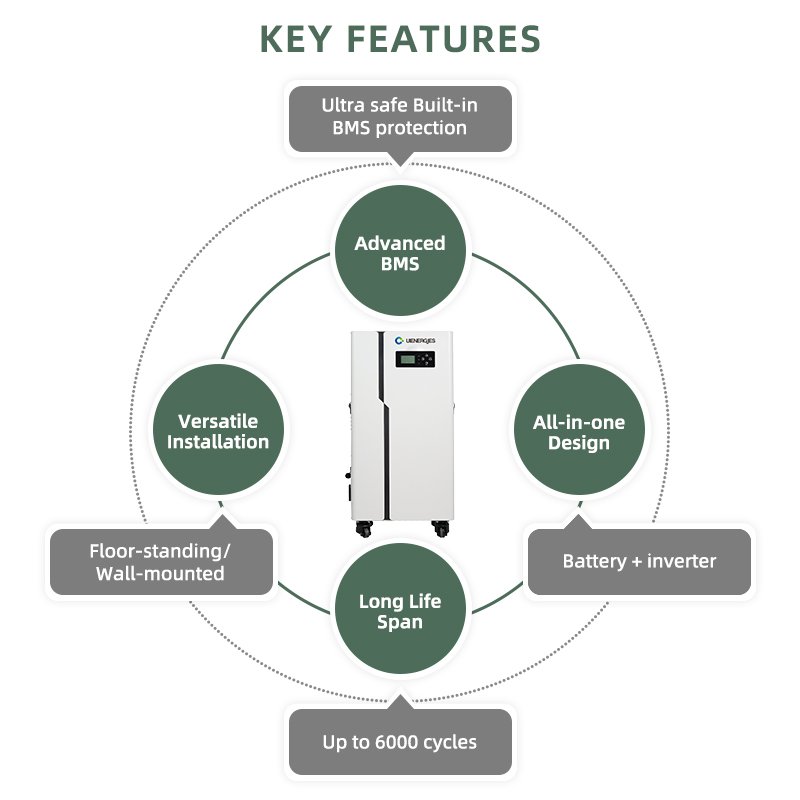 UIENERGIES All In One Inverter 2.56kwh Solar Battery 100ah Lithium Ion Batteries All In One Solar System Home Energy Storage