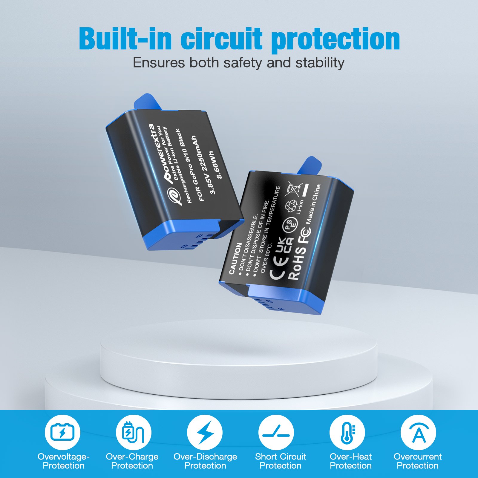 Powerextra Mini Battery Storage Box 3 Slots Type C Fast Rechargeable Camera Batteries Charger For Gopro 10/9/8/7/6/5 Battery