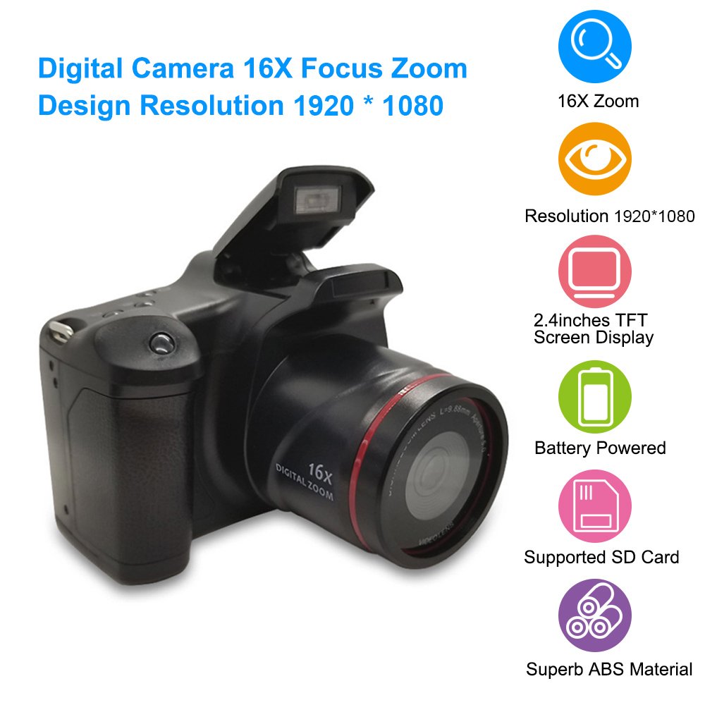 Digital Camera 16X F-ocus Zoom Design 1080p SIR Video Camera Supported SD Card Battery Powered for Photos Taking