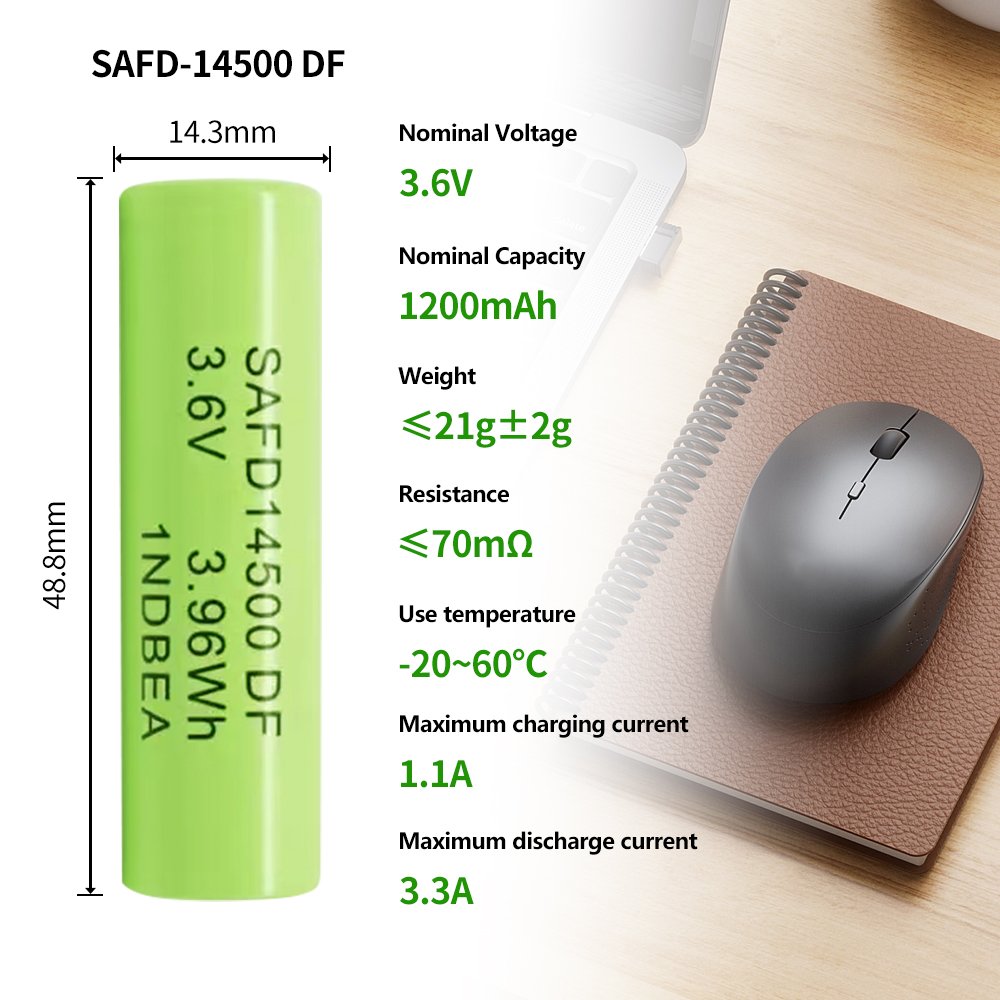 factory sales 14500 li-ion 3.6v 1200mah li-ion for lighting or mini microphone