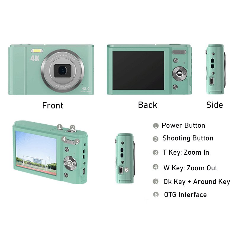 FHD 4K 48MP Digital Camera 16X Zoom Cameras for Photography Compact Point and Shoot Camera