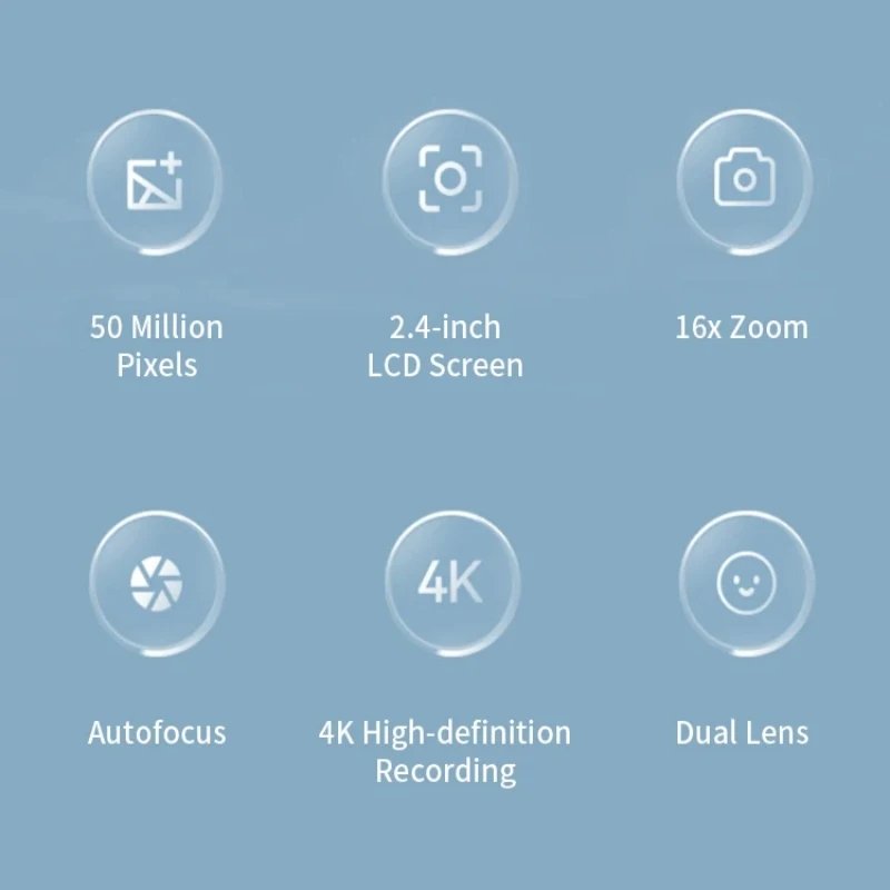 4K Digital Camera 50 Megapixels HD Photography Travel Selfie Camara 2.4inch Screen Entry-Level Kids Campus Selfie Mini Retro Cam