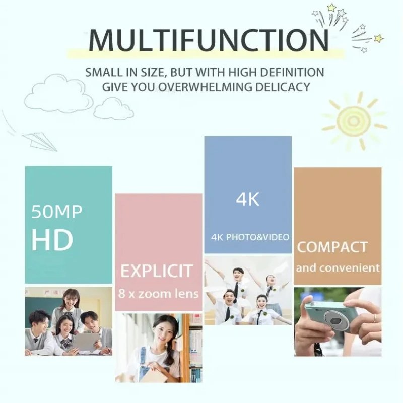 4K Digital Camera 50 Megapixels HD Photography Travel Selfie Camara 2.4inch Screen Entry-Level Kids Campus Selfie Mini Retro Cam