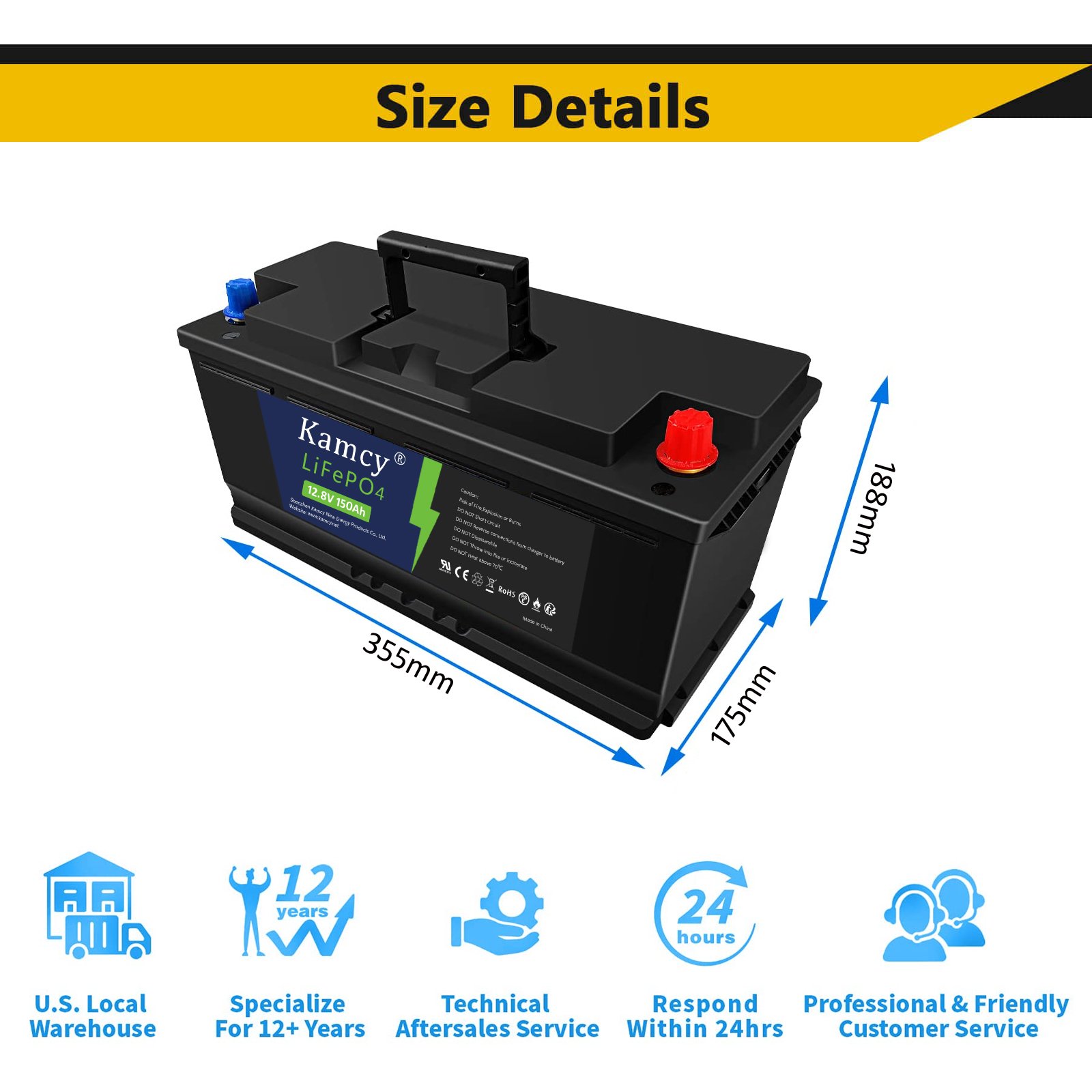 Kamcy Solar 12.8V 150Ah rechargeable lithium LiFePO4 batteries 24V 48v Case PACK Batteries for Golf Cart